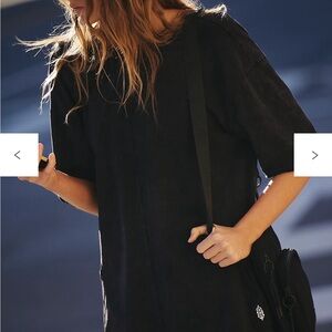 Free People washed Black Tee Romper with pockets and logo NWOT